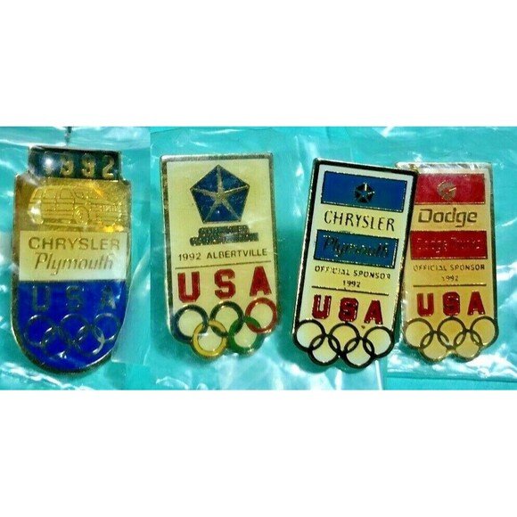1992 Barcelona Olympics, 4 Pins  Dodge,Chrysler,Plymouth Sponsor Pins (*$15) - Picture 1 of 3